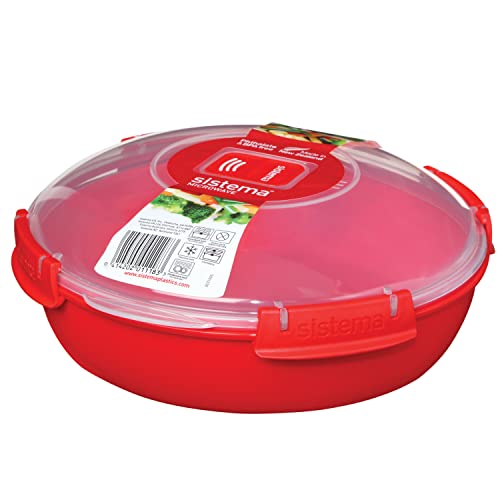 Sistema bol o recipiente redondo para alimentos para microondas | Vaporera para alimentos de 1,3 l | Rojo/transparente