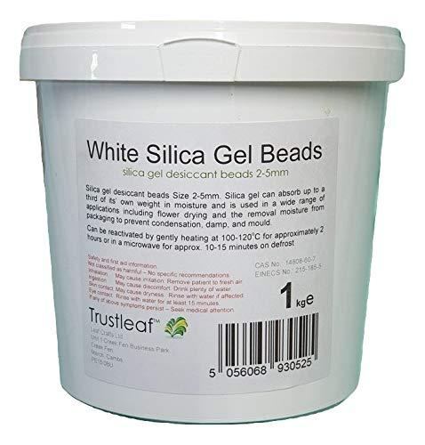 Trustleaf Perlas de gel de sílice blanco de 1 kg para bañera, 2 – 5 mm, secado de flores (1 kg TUB – wb)
